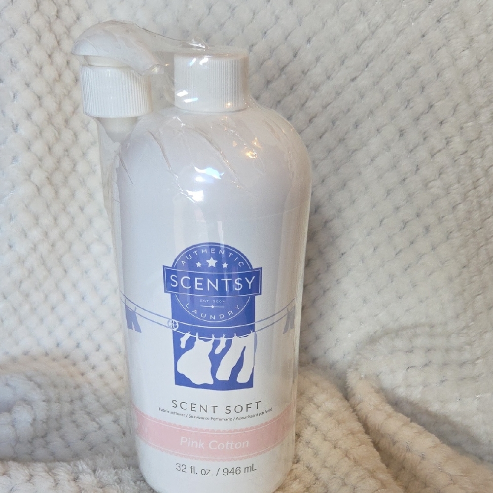 Scentsy Scent Soft in Pink Cotton with Blue and White Design